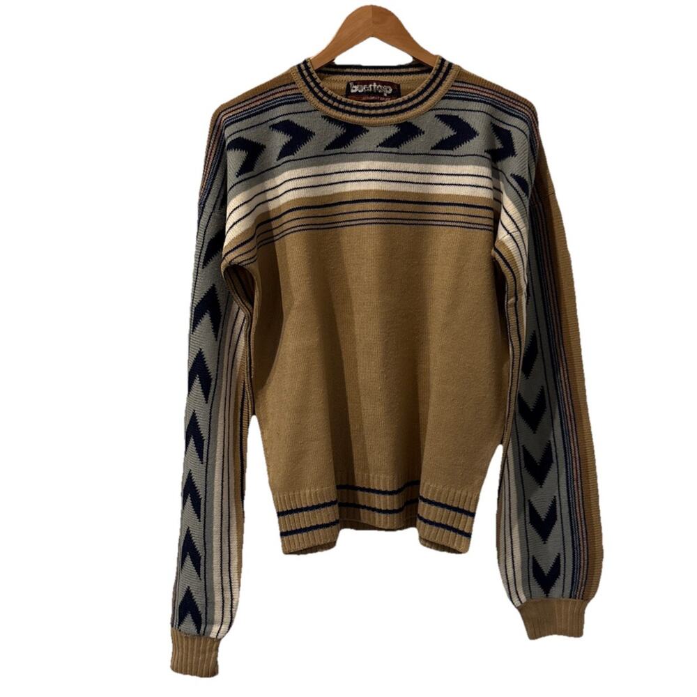 Robert Bruce Mens Crew Neck Long Sleeve Sweater Tan Size XL Made In Korea-Vngt
